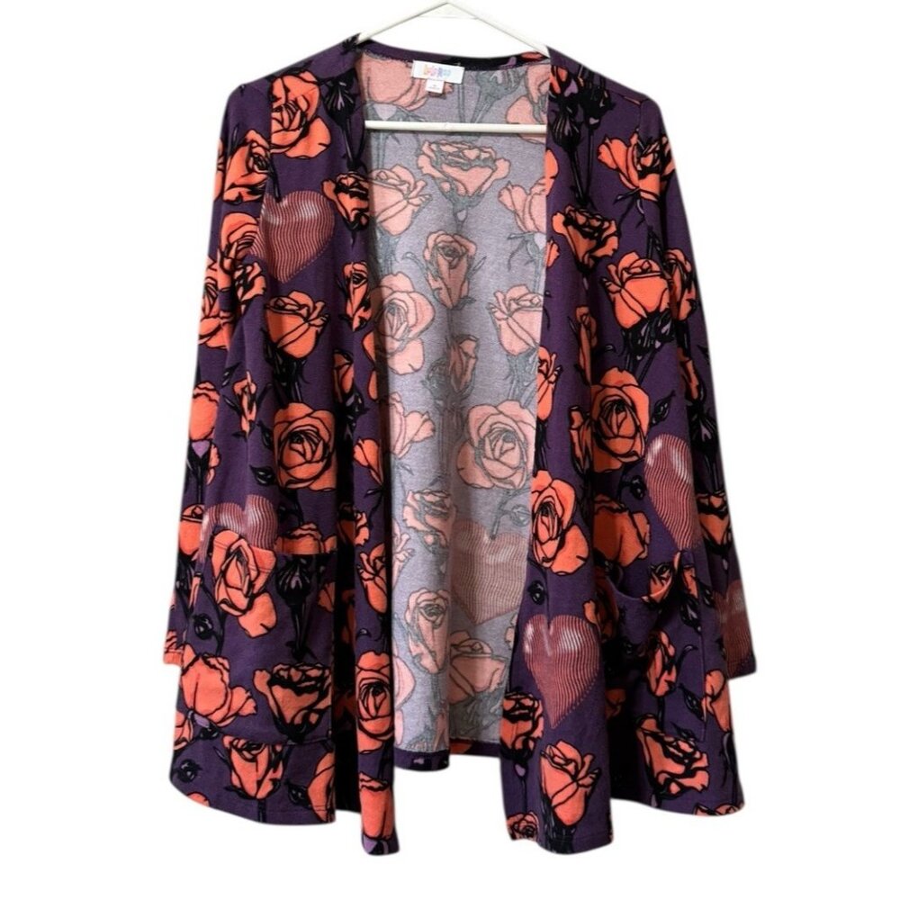 Lularoe Women's Open Front Floral Soft Stretch Knit Cardigan Sweater Size Small